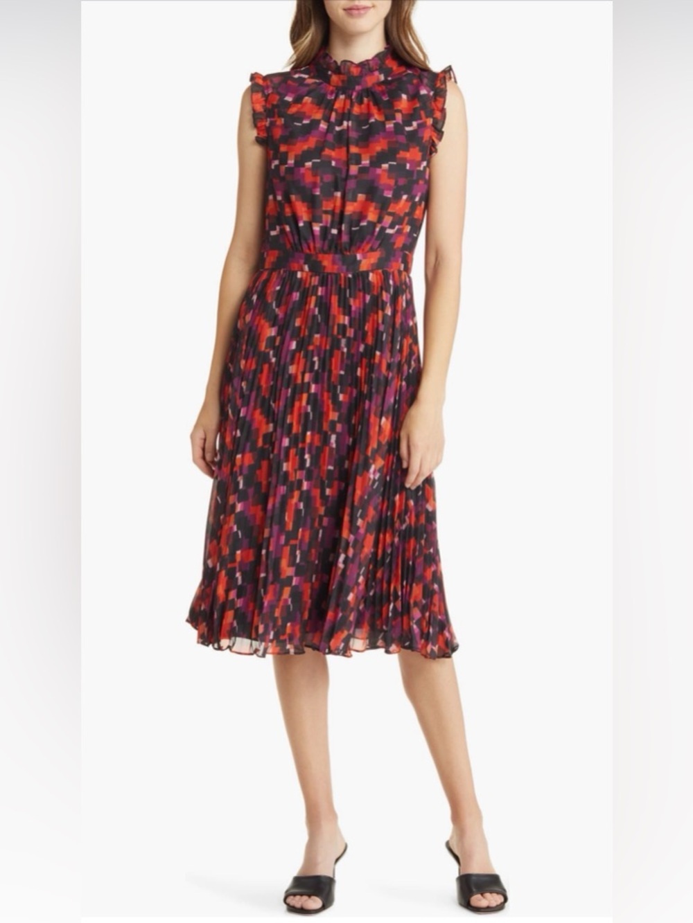 Maggy London - Pleated Ruffle Cap Sleeve Midi Dress - Size 8 - Never Worn
